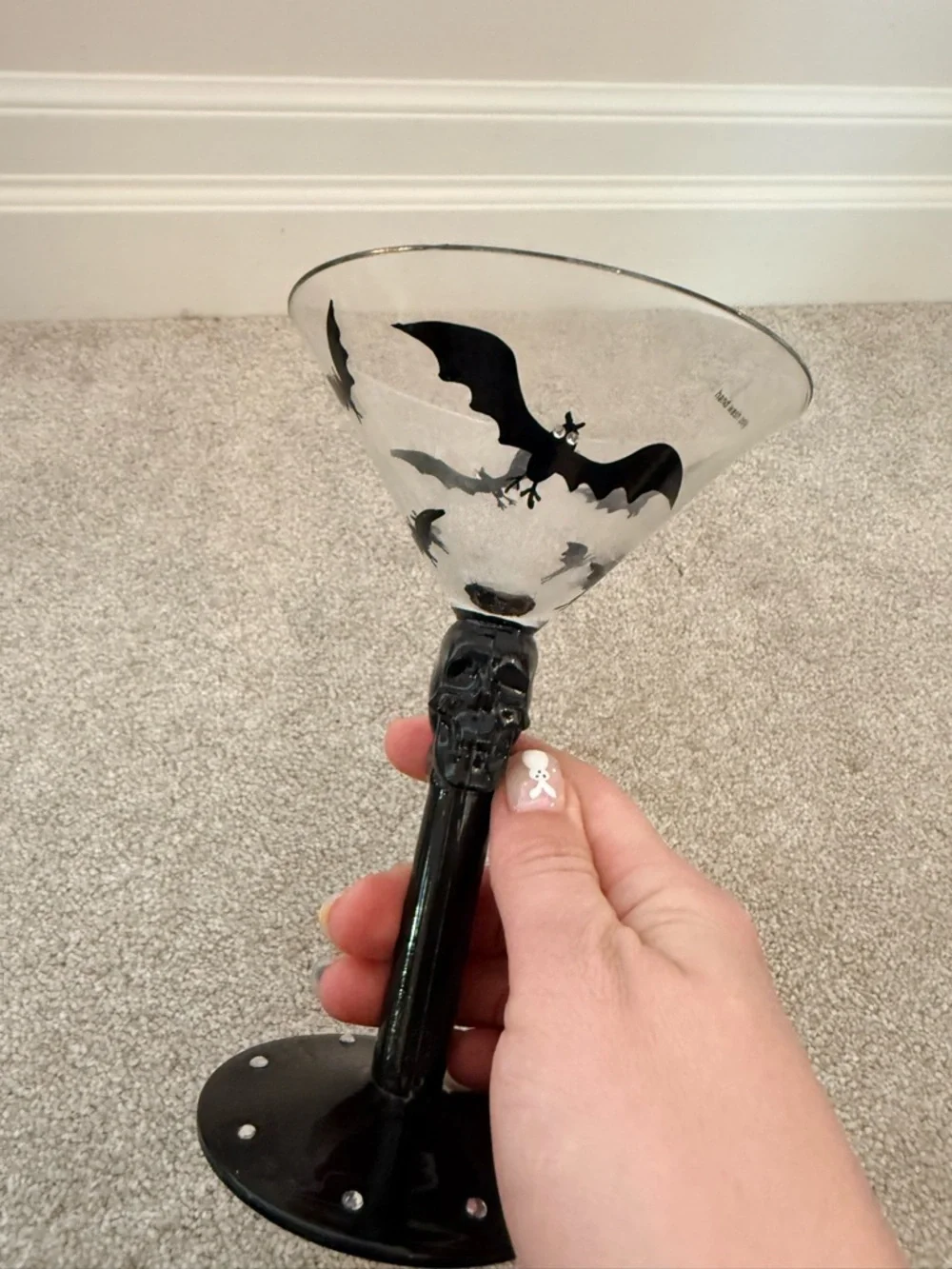 Gothic Bat Martini Glass - Black & Clear Halloween Cocktail Glass - Picture 2 of 5